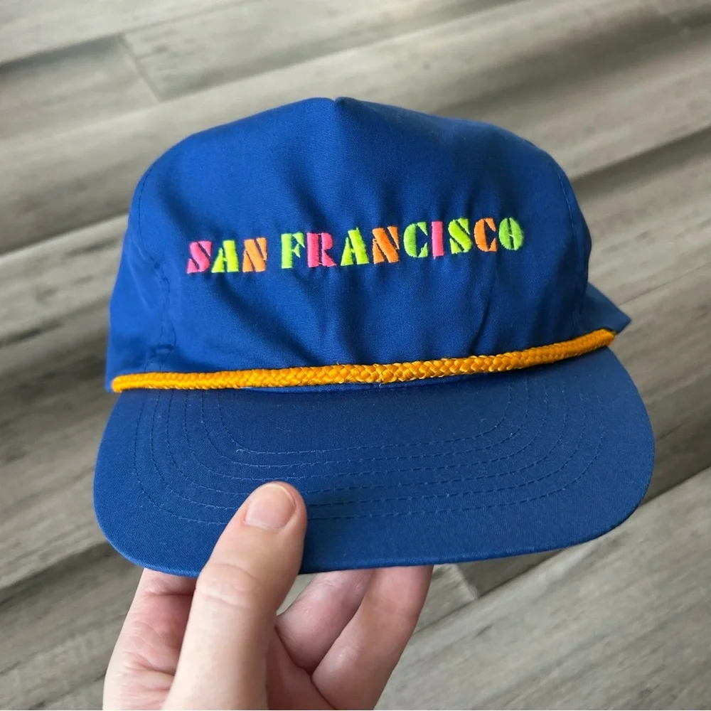 Vintage 1980s-1990s Royal Blue Neon San Francisco SnapBack Trucker Cap Hat